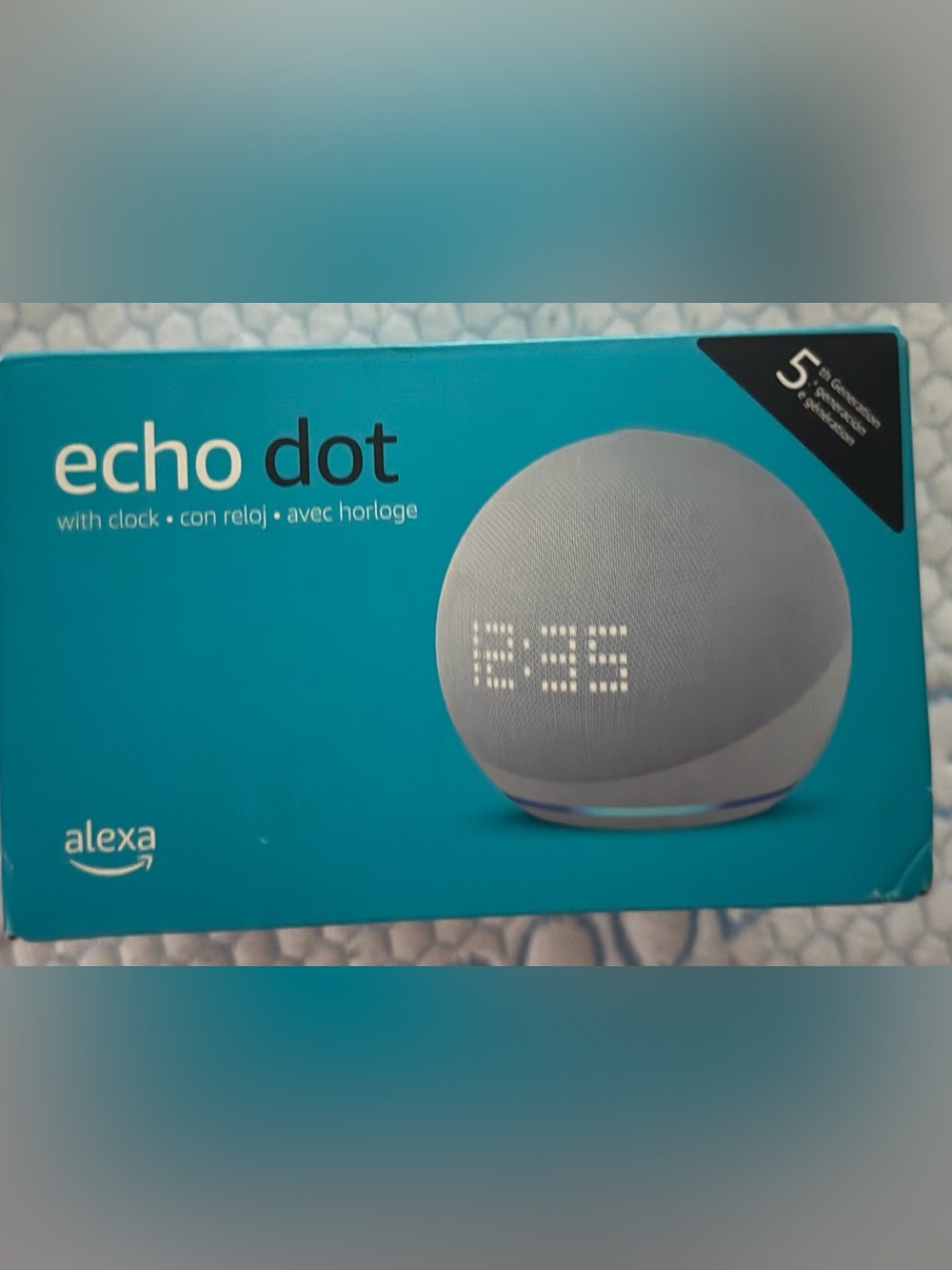 Amazon Echo Dot with Clock - Glacier White Fabric 5th generation